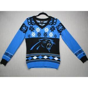 NFL Team Apparel Panthers Holiday Snowflake Logo VNeck Sweater Size M